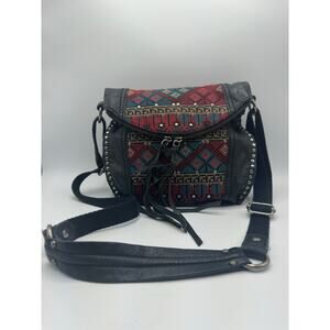 The Sak Deena Flap Crossbody Bag Tribal Woven Leather Studded Boho GUC